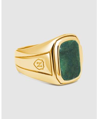 Nialaya Jewellery - Men's Oblong Gold Plated Signet Ring with Green Jade - Jewellery (gold/green) Men's Oblong Gold Plated Signet Ring with Green Jade