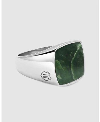 Nialaya Jewellery - Men's Silver Signet Ring with Green Jade - Jewellery (silver/green) Men's Silver Signet Ring with Green Jade