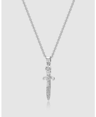 Nialaya Jewellery - Men's Silver Skull Sword Necklace - Jewellery (Silver) Men's Silver Skull Sword Necklace