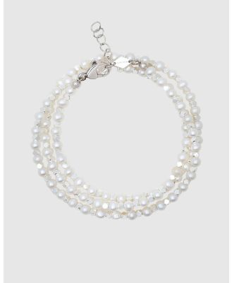 Nialaya Jewellery - Men's Silver Wrap Around Bracelet With Pearls - Jewellery (White) Men's Silver Wrap-Around Bracelet With Pearls