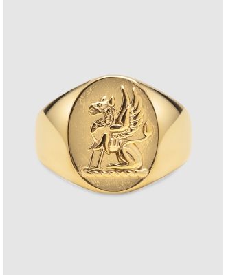Nialaya Jewellery - Men's Stainless Steel Lion Crest Ring with Gold Plating - Jewellery (gold) Men's Stainless Steel Lion Crest Ring with Gold Plating