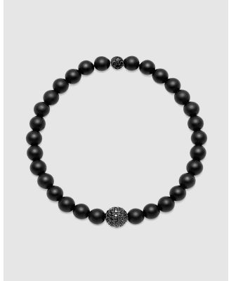 Nialaya Jewellery - Men's Wristband with Matte Onyx and Black CZ Diamond - Jewellery (BLACK) Men's Wristband with Matte Onyx and Black CZ Diamond