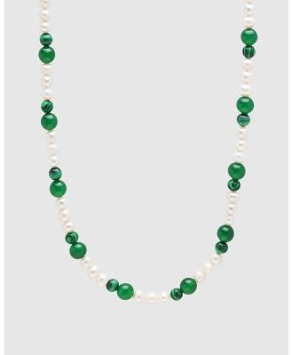 Nialaya Jewellery - Pearl Choker With Green Aventurine and Malachite - Jewellery (Green) Pearl Choker With Green Aventurine and Malachite