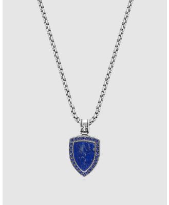 Nialaya Jewellery - Silver Necklace With Blue Lapis Shield Pendant - Jewellery (Silver) Silver Necklace With Blue Lapis Shield Pendant