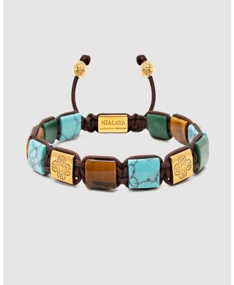 Nialaya Jewellery - The Dorje Flatbead Collection   Turquoise, Green Jade and Brown Tiger Eye - Jewellery (multi) The Dorje Flatbead Collection - Turquoise, Green Jade and Brown Tiger Eye