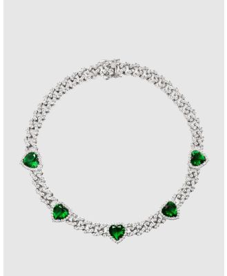 Nialaya Jewellery - Women's Crystal Embellished Choker with Green Hearts - Jewellery (Silver) Women's Crystal Embellished Choker with Green Hearts