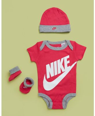 Nike - 3 Piece Hat, Bodysuit & Booties Set   Babies 0 6 Months - Headwear (Rush Pink) 3-Piece Hat, Bodysuit & Booties Set - Babies