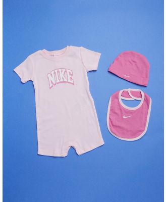 Nike - 3 Piece Romper, Hat and Bib Set   Babies - Shortsleeve Rompers (Pink Foam) 3-Piece Romper, Hat and Bib Set - Babies