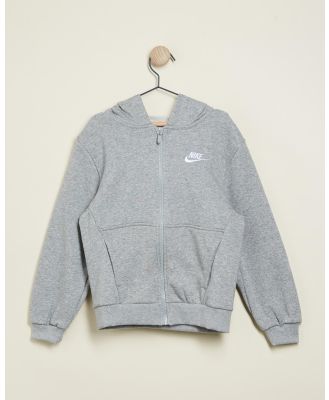 Nike - French Terry Full Zip Hoodie   Teens - Sweats (Dark Grey Heather, Base Grey & White) French Terry Full-Zip Hoodie - Teens