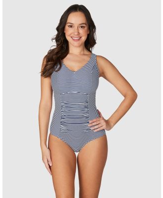 Nip Tuck Swim - Sorrento Stripe Foil Evelyn E   F Cup Underwire One Piece Swimsuit - One-Piece / Swimsuit (NAVY) Sorrento Stripe Foil Evelyn E - F Cup Underwire One Piece Swimsuit