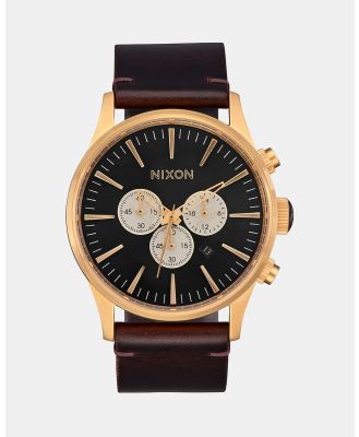 Nixon - Sentry Chrono Leather Watch - Watches (Gold & Indigo & Brown) Sentry Chrono Leather Watch