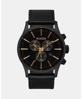 Nixon - Sentry Chrono Leather Watch - Watches (Matte Black & Gold Black) Sentry Chrono Leather Watch