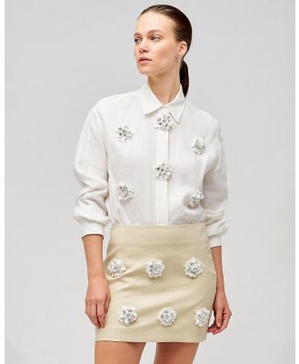 Oroton - Flower Sequin Overshirt - Tops (Antique White) Flower Sequin Overshirt