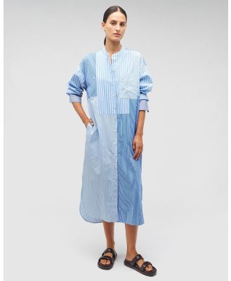 Oroton - Mixed Stripe Shirt Dress - Dresses (Workwear Blue) Mixed Stripe Shirt Dress