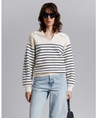 & Other Stories - Relaxed Collared Sweater - Jumpers & Cardigans (Off White & Navy Stripe) Relaxed Collared Sweater