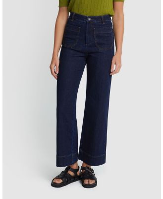 Oxford - Alexa Patch Pocket Wide Leg Jeans - Wide Crop Jeans (Blue Dark) Alexa Patch Pocket Wide Leg Jeans