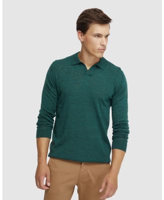 Oxford - Blair V Neck Merino Wool Polo - Jumpers & Cardigans (Green Medium) Blair V-Neck Merino Wool Polo