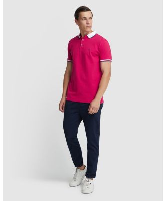 Oxford - Cam Contrast Collar Pique Polo - Shirts & Polos (Red Medium) Cam Contrast Collar Pique Polo