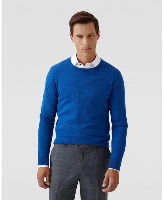 Oxford - Crew Neck Merino Wool Knit - Jumpers & Cardigans (Blue Medium) Crew Neck Merino Wool Knit