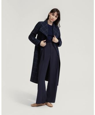 Oxford - Gia Wool Rich Tie Waist Check Coat - Coats & Jackets (Blue Stripe) Gia Wool Rich Tie Waist Check Coat