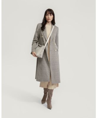 Oxford - Lily Alpaca Blend Check Coat - Coats & Jackets (Brown Stripe) Lily Alpaca Blend Check Coat