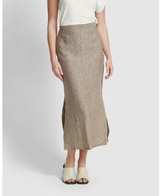 Oxford - Mia Linen Pinstripe Skirt - Skirts (Brown Stripe) Mia Linen Pinstripe Skirt
