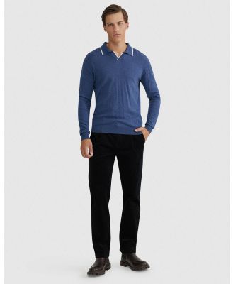 Oxford - Reiss Tipping Collar Long Sleeve Knit Polo - Shirts & Polos (Blue Medium) Reiss Tipping Collar Long Sleeve Knit Polo