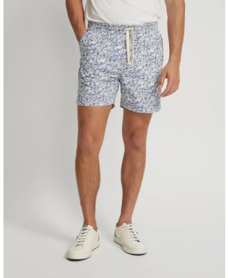 Oxford - Toby Linen Cotton Printed Shorts - Chino Shorts (Blue Print) Toby Linen Cotton Printed Shorts