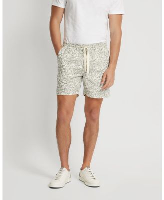 Oxford - Toby Linen Cotton Printed Shorts - Chino Shorts (Green Print) Toby Linen Cotton Printed Shorts