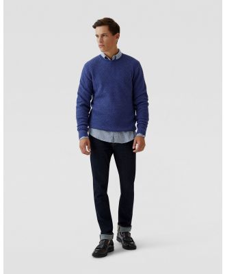 Oxford - Toby Textured Cotton Knit - Jumpers & Cardigans (Blue Medium) Toby Textured Cotton Knit