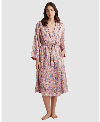 Papinelle - Painted Travels Silk Liberty Robe - Sleepwear (Sage) Painted Travels Silk Liberty Robe