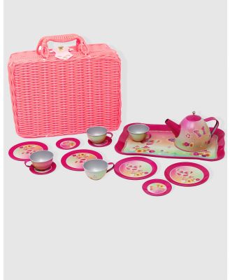 Pink Poppy - Rainbow Butterfly Tea Set in Basket - Novelty Gifts (Pink) Rainbow Butterfly Tea Set in Basket