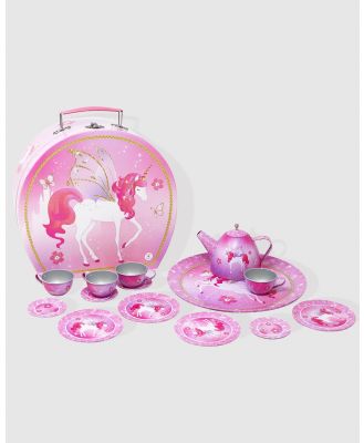 Pink Poppy - Unicorn Princess 15 Piece Tin Tea Set In Carry Case - Novelty Gifts (Pink) Unicorn Princess 15 Piece Tin Tea Set In Carry Case