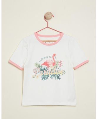 PLAY etc - Flamingo Ringer Tee - T-Shirts & Singlets (Cream & Pink) Flamingo Ringer Tee