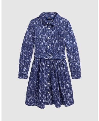 Polo Ralph Lauren - Belted Abstract Print Oxford Shirtdress   Kids - Printed Dresses (Blue Multi) Belted Abstract-Print Oxford Shirtdress - Kids