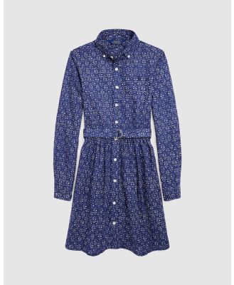 Polo Ralph Lauren - Belted Abstract Print Oxford Shirtdress   Teens - Dresses (Blue Multi) Belted Abstract-Print Oxford Shirtdress - Teens