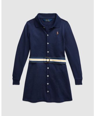 Polo Ralph Lauren - Belted Knit Oxford Polo Dress   Kids - Dresses (Navy) Belted Knit Oxford Polo Dress - Kids
