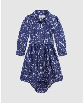Polo Ralph Lauren - Belted Oxford Shirtdress Bloomers   Babies - Printed Dresses (Blue Multi) Belted Oxford Shirtdress Bloomers - Babies