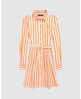 Polo Ralph Lauren - Belted Striped Cotton Poplin Shirtdress   Teens - Dresses (Orange & White) Belted Striped Cotton Poplin Shirtdress - Teens