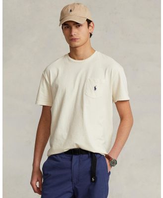 Polo Ralph Lauren - Classic Fit Cotton Linen Pocket T Shirt - Short Sleeve T-Shirts (Antiquue Cream) Classic Fit Cotton-Linen Pocket T-Shirt