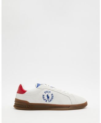 Polo Ralph Lauren - Classic Low Top Lace Suede Sneakers - Lifestyle Sneakers (White, Royal & Red) Classic Low Top Lace Suede Sneakers