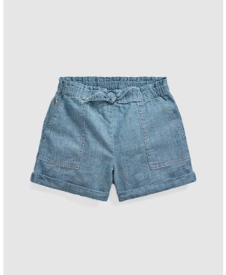 Polo Ralph Lauren - Cotton Chambray Camp Shorts   ICONIC EXCLUSIVE   Kids - Denim (Indigo) Cotton Chambray Camp Shorts - ICONIC EXCLUSIVE - Kids