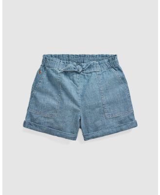 Polo Ralph Lauren - Cotton Chambray Camp Shorts   Kids   ICONIC EXCLUSIVE - Shorts (Indigo) Cotton Chambray Camp Shorts - Kids - ICONIC EXCLUSIVE