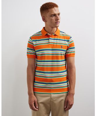 Polo Ralph Lauren - Custom Slim Fit Striped Mesh Polo Shirt - Shirts & Polos (Sailing Orange Multi) Custom Slim Fit Striped Mesh Polo Shirt