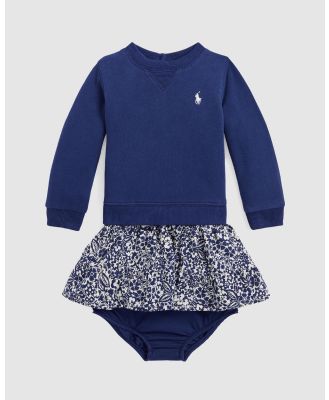 Polo Ralph Lauren - Floral Fleece Sweatshirt Dress & Bloomers   Babies - Dresses (Blue) Floral Fleece Sweatshirt Dress & Bloomers - Babies