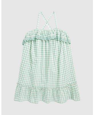 Polo Ralph Lauren - Gingham Cotton Madras Dress   ICONIC EXCLUSIVE   Kids - Dresses (Faded Mint/Deckwash White) Gingham Cotton Madras Dress - ICONIC EXCLUSIVE - Kids