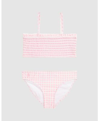 Polo Ralph Lauren - Gingham Ruffled Two Piece Swimsuit   ICONIC EXCLUSIVE   Teens - Bikini Set (Carmel Pink) Gingham Ruffled Two-Piece Swimsuit - ICONIC EXCLUSIVE - Teens