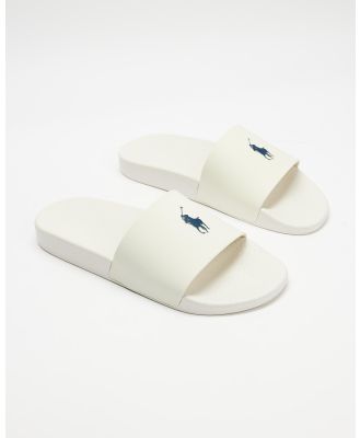 Polo Ralph Lauren - Pool Slides   Unisex - Casual Shoes (Deckwash White & Navy) Pool Slides - Unisex