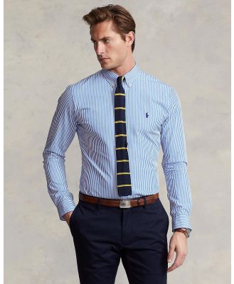 Polo Ralph Lauren - Slim Fit Striped Stretch Poplin Shirt - Shirts & Polos (Light Blue) Slim Fit Striped Stretch Poplin Shirt