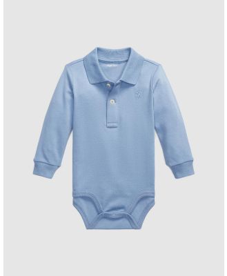 Polo Ralph Lauren - Soft Cotton Long Sleeve Polo Bodysuit   Babies - Bodysuits (Blue) Soft Cotton Long-Sleeve Polo Bodysuit - Babies